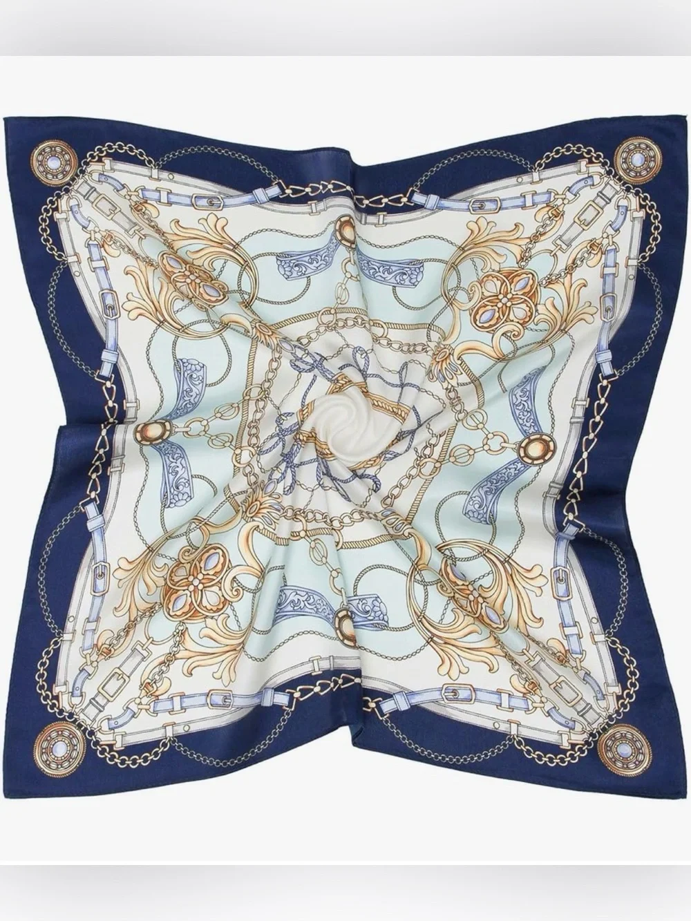 Designer Equestrian Print Neck Scarf - Blue & White